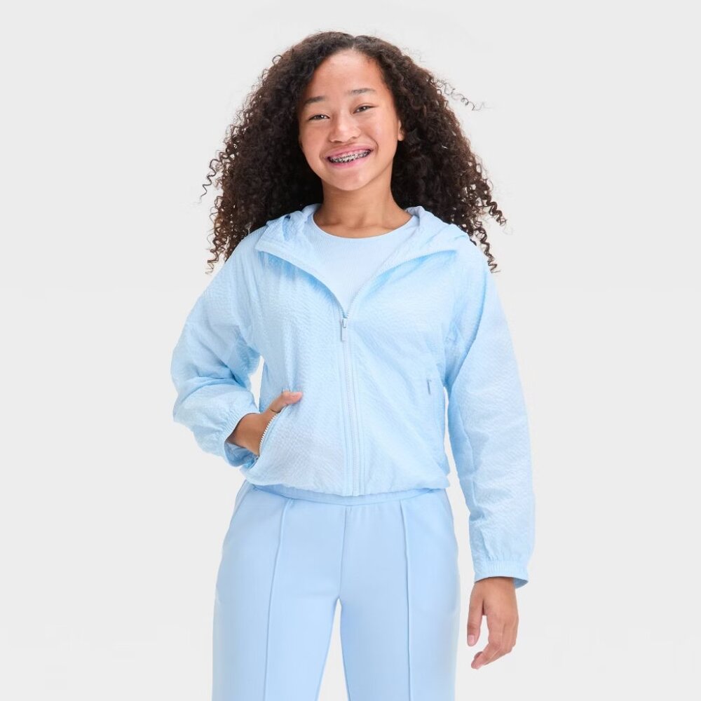NEW Girls' Woven Jacket - All In Motion™ Light Blue XS: